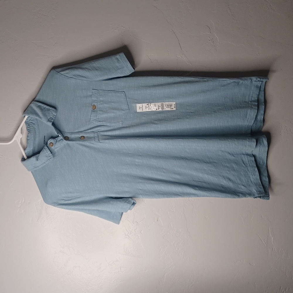 Sonoma Goods‎ For Life Mens Small Pelican Blue Slub Cotton Pocket Polo Shirt NWT